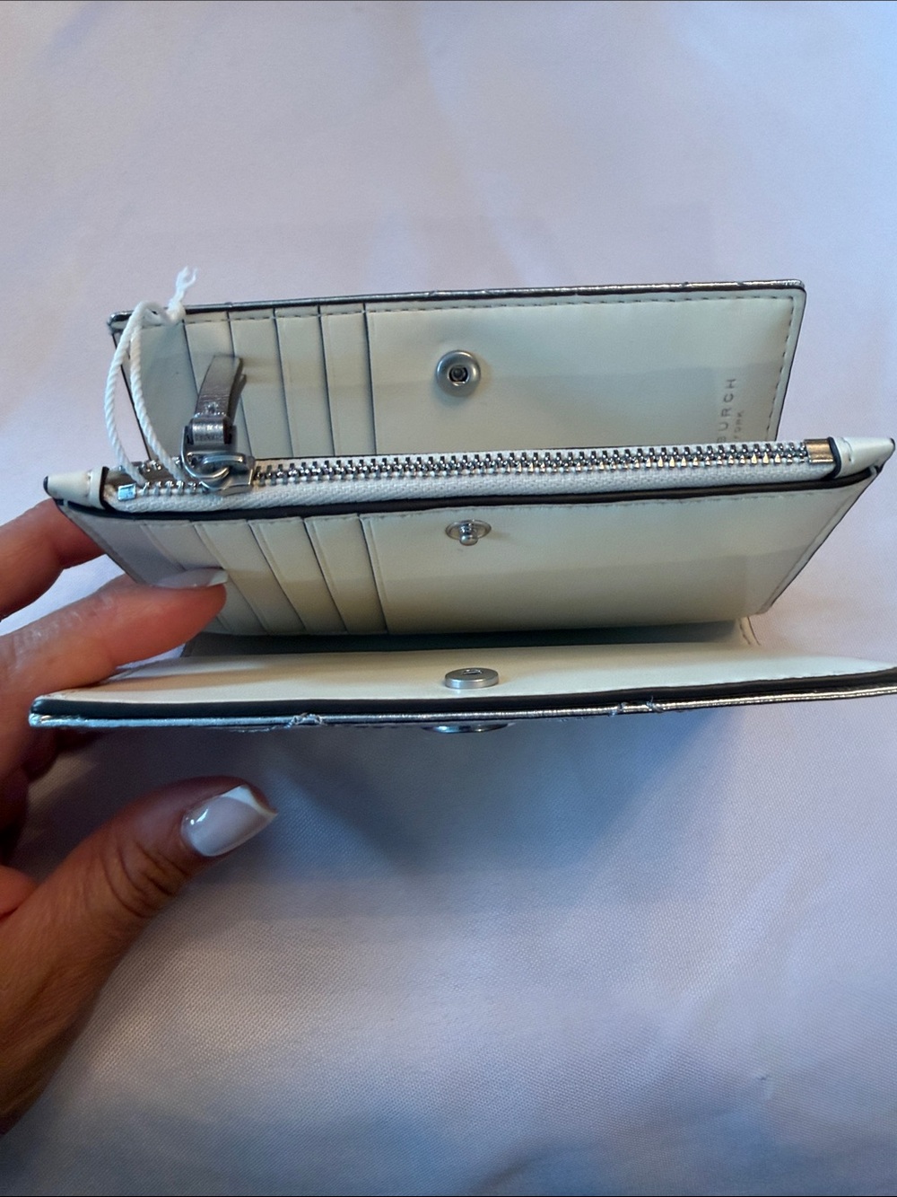 Tory Burch Metallic Quilted Zip Wallet - Silver - Picture 5 of 6